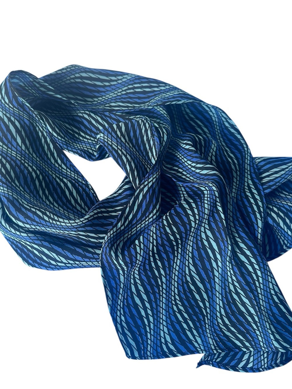Wavy Striped Scarf Shades of Blue Unisex Preppy Rectangular Light Sheer Fabric